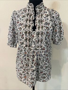 Max Studio Floral Ruffle Boho Tunic Top Size M Cottagecore Prairie